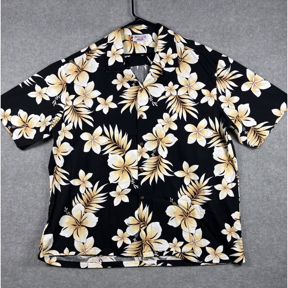 Pacific Legend Hawaiian Shirt Floral Tropical Print 3XL Black Cream Cotton